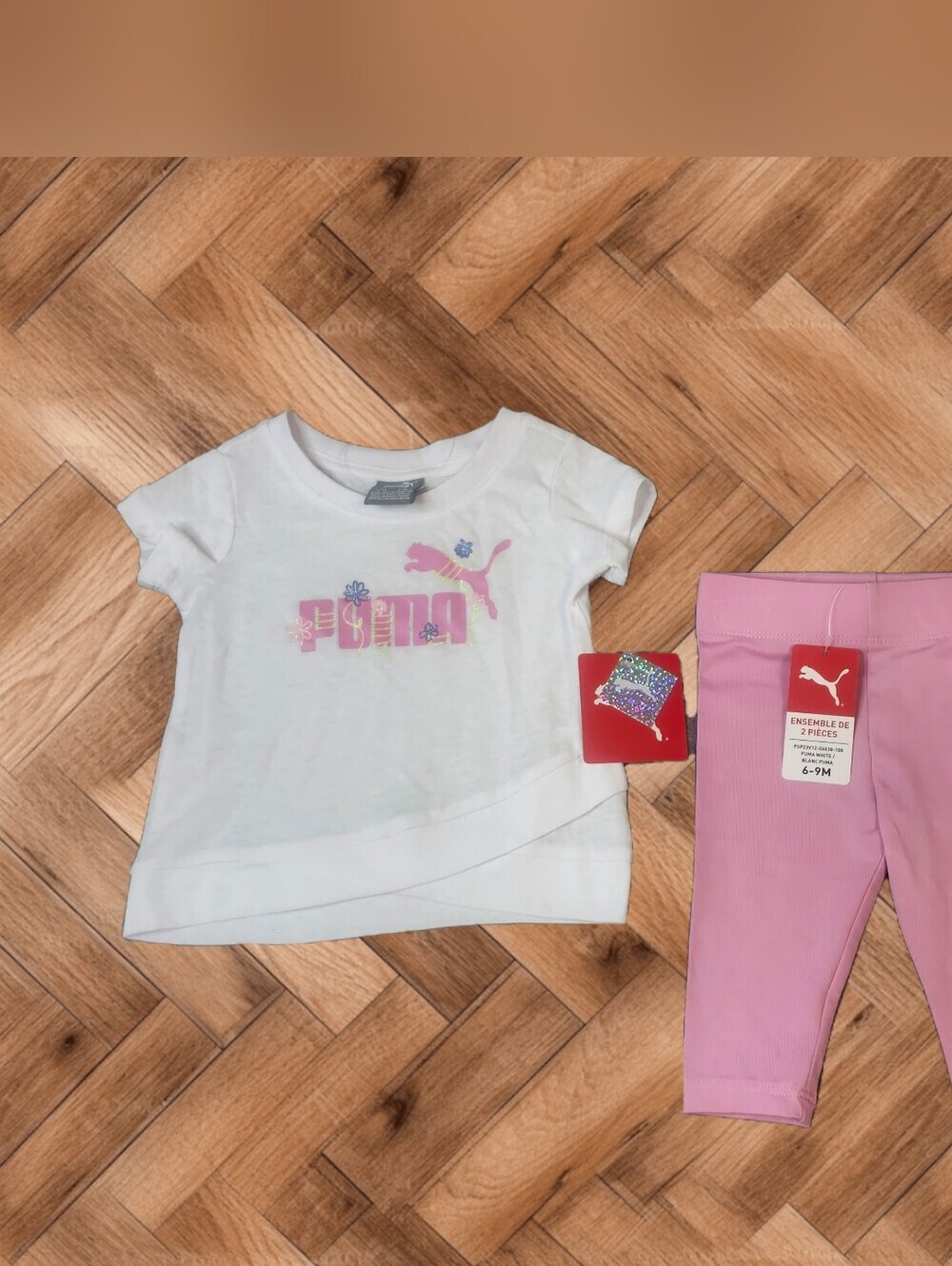 ​NWT PUMA Baby Girl 2-Piece Outfit Set Pink & White 6-9 Months
